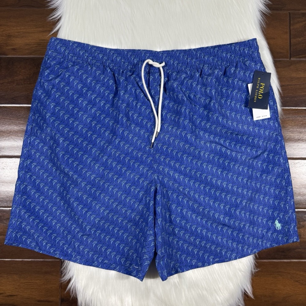 Polo Ralph Lauren Men's XLT Blue Sail Fish Traveler Mid Swim Trunks Board Shorts